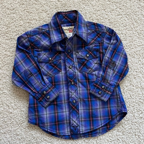 Wrangler 20X Long Sleeve Button Down Shirt Kids Boys Size XXS 2T-3T Plaid - Picture 1 of 11
